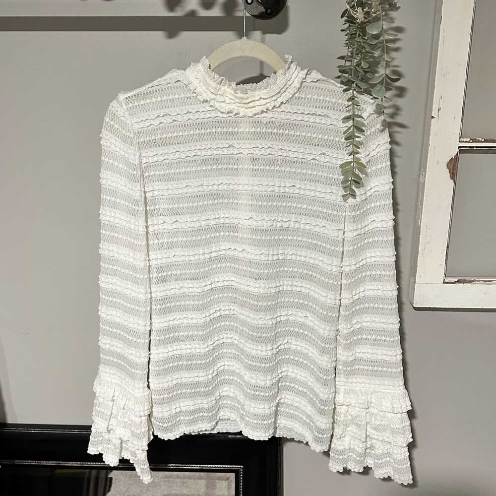 Cinq à Sept Cream/Off White Lace Ruffle Blouse